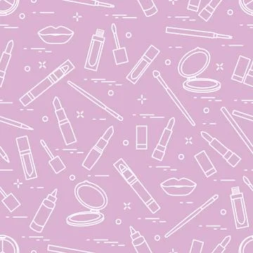 Seamless pattern of different lip make-up tools. Vector illustration of lipst Stock Illustration