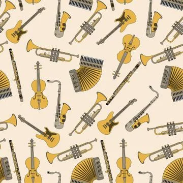 Seamless pattern with different music instruments Stock Illustration