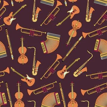 Seamless pattern with different music instruments Stock Illustration