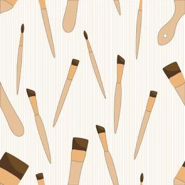 Seamless pattern with Different paint brushes. White background. Art tools Stock Illustration
