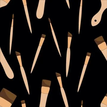 Seamless pattern with Different paint brushes isolated on black background. Art Stock Illustration