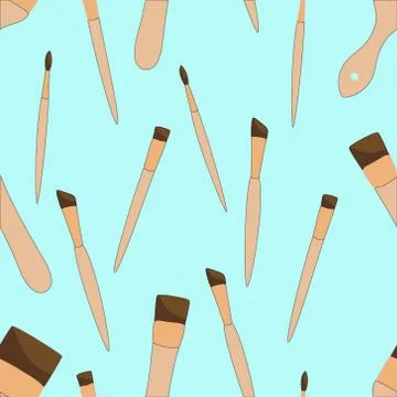 Seamless pattern with Different paint brushes isolated on blue background. Art Illustrazione stock