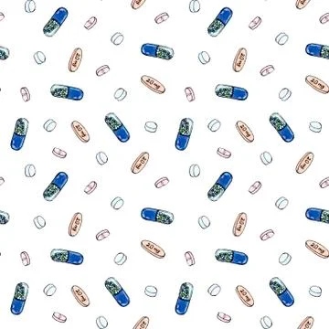 Seamless pattern with different pills Stock Illustration