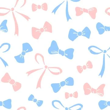 Seamless pattern with different pink and blue flat bows, ribbons. Cute fun si Stock Illustration