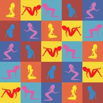 Seamless pattern from different poses of girls. 스톡 일러스트