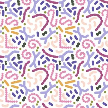 Seamless pattern with different probiotics. Flat simple vector illustration for 库存插图