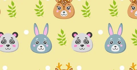 Seamless pattern, different realistic forest animals - Vector Illustrazione stock