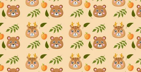 Seamless pattern, different realistic forest animals - Vector Illustrazione stock