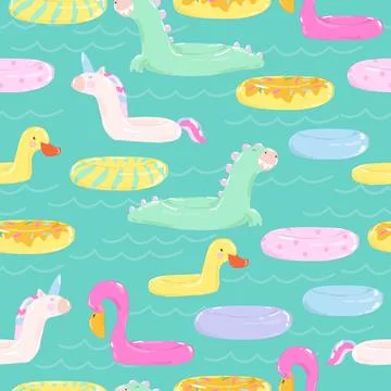 Seamless Pattern with Different Rubber Rings on Blue Background Stock Illustration