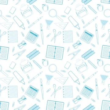 Seamless pattern with different school objects Illustrazione stock