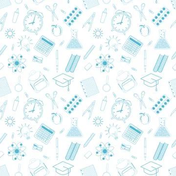 Seamless pattern with different school objects Stock Illustration