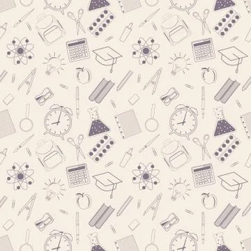 Seamless pattern with different school objects Illustrazione stock