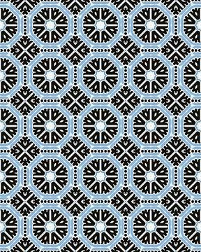 Seamless pattern of different shapes in black and blue that can be used for tile Stock Illustration