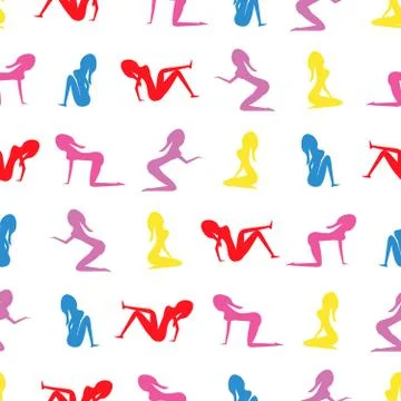 Seamless pattern of different silhouettes of girls. Stock Illustration