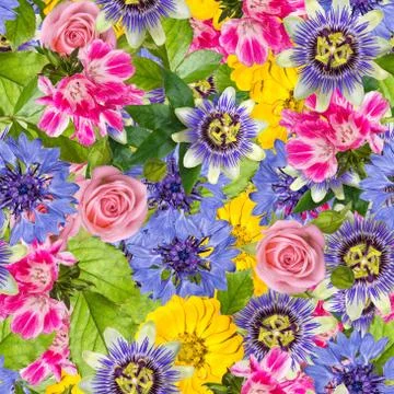 Seamless pattern with different spring flowers Stock-Fotos