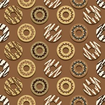Seamless Pattern Different Style Chocolate Donuts Background Vector Illustrat Stockillustratie