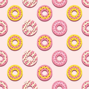 Seamless Pattern Different Style Strawberry Donuts Background Vector Illustra Illustrazione stock