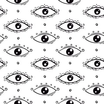 Seamless pattern with different stylized eyes in doodle style Stock Illustration