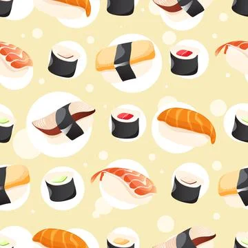 Seamless Pattern with different sushi Ilustración de archivo