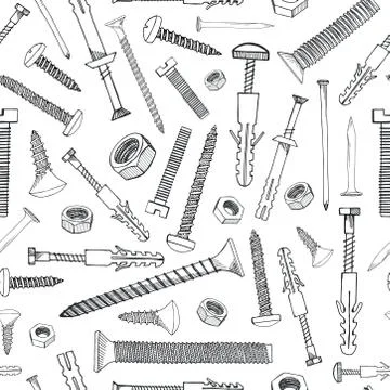 Seamless pattern with different tools. Different fastener on white background Stock Illustration