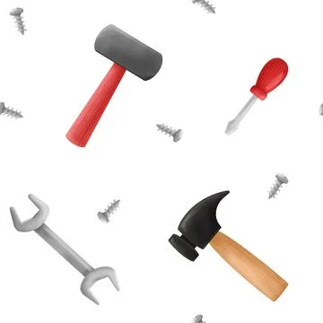 Seamless pattern with different tools. Hammers, screws, screwdriver Illustrazione stock