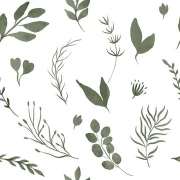Seamless pattern of different tree, foliage natural branches, green leaves, h Stock Illustration