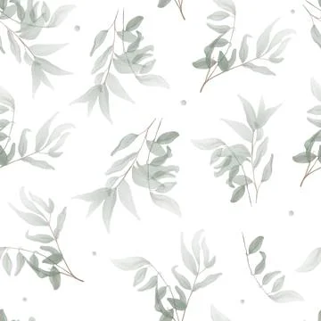 Seamless pattern of different tree, foliage natural branches, green leaves, h Stock Illustration