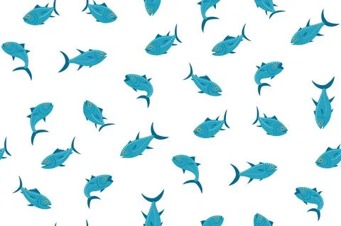 Seamless pattern with different tuna swimming in different directions Illustrazione stock