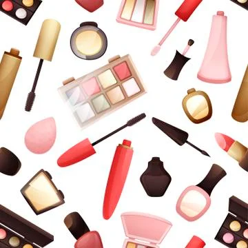 Seamless pattern with different types of cosmetics Stock Illustration