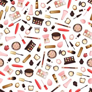 Seamless pattern with different types of cosmetics Stock Illustration