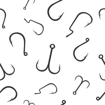 Seamless pattern with different types of fishing hooks on white background Stock Illustration