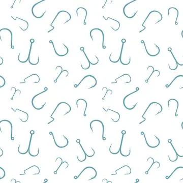 Seamless pattern with different types of fishing hooks on white background Stock Illustration