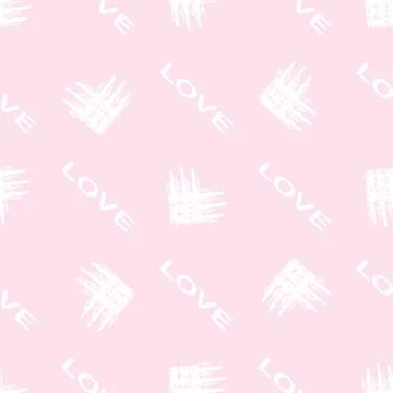 Seamless pattern of different types of hearts and text with the word love Stock Illustration