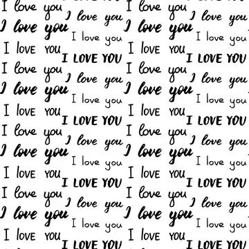 Seamless pattern with different types of I love you inscription. Black phrases Stock Illustration