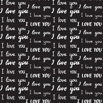 Seamless pattern with different types of I love you inscription. Black and white Stock Illustration