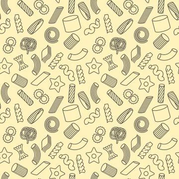 Seamless pattern with different types of Italian pasta for menu background Illustrazione stock