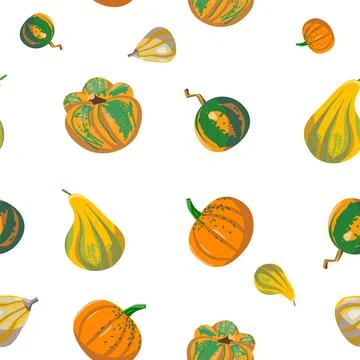 Seamless pattern of different types of pumpkins. Stock Illustration