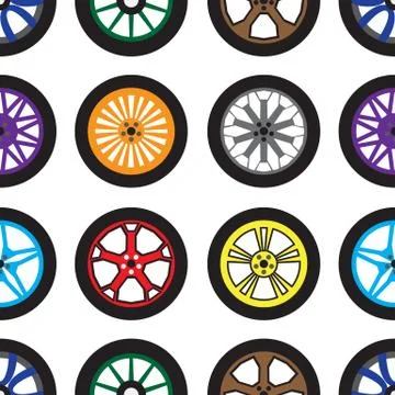 Seamless pattern with different wheels on white Stock Illustration