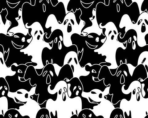 Seamless pattern of different white and black ghosts Illustrazione stock