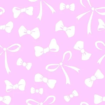 Seamless pattern with different white flat bows, ribbons isolated on pink bac Illustrazione stock