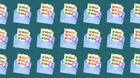 Seamless pattern of digital marketing reports in envelopes with magnifying glass Stock Footage 333044607