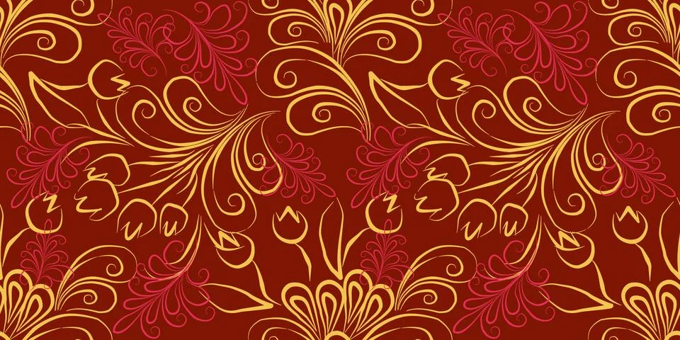 Seamless pattern digital paper textile packaging. Background Yellow line art Stock Illustration