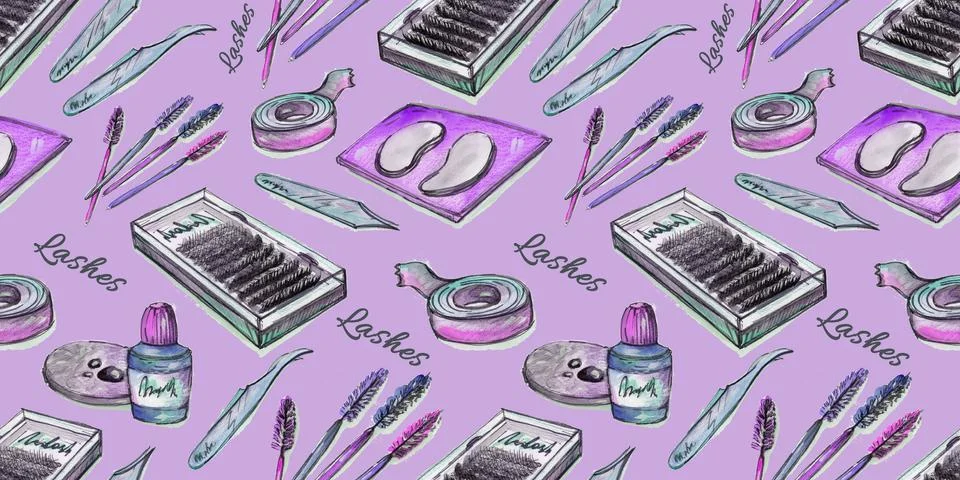 Seamless pattern digital paper textile packaging. multicolored watercolor violet Illustrazione stock