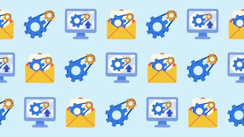 Seamless pattern of digital process, technology, and workflow icons in a cartoon Stock Footage 318469029