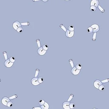 Seamless pattern digital wireless earphones cartoon vector Stock Illustration