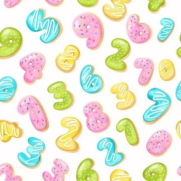 Seamless pattern with digits and numbers donuts Stock Illustration