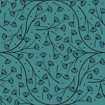 Seamless pattern with a dill plant on a green background. Illustrazione stock