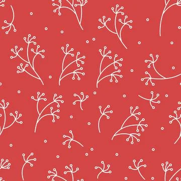 Seamless pattern with a dill plant on a red background. Stock Illustration