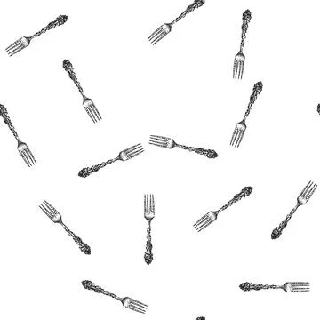 Seamless pattern dining fork engraved silver sketch hand drawn Stock Illustration