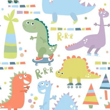 Seamless pattern with dinosaur. Baby background for textile, wrapping, fabr.. Stock Illustration